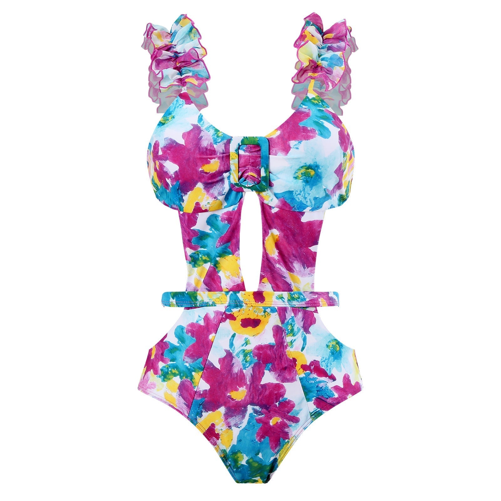 Siamese Conservative Swimsuit Printing Hollow Out Cutout Mesh Wrap Skirt Set Swimsuit Bella Mia